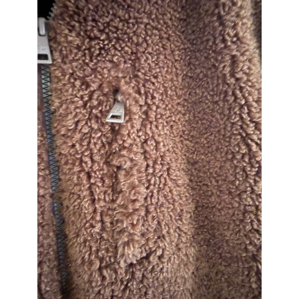 Beyond Yoga Brown Teddy Fleece Bomber Jacket Detachable Hood Womens Medium